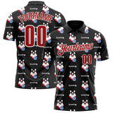 Custom Black Red-White Bowling Ball And Pins Pixel Performance Polo Shirt