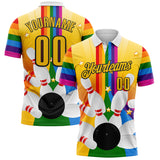 Custom Yellow-Black Bowling Ball And Pins Strike Performance Polo Shirt