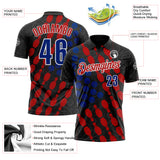 Custom Black Royal White-Red Bowling Ball And Pins Performance Polo Shirt