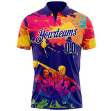Custom Dark Purple Red Yellow-White Bowling Player Splatter Performance Polo Shirt