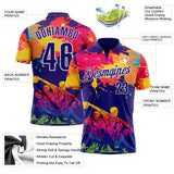 Custom Dark Purple Red Yellow-White Bowling Player Splatter Performance Polo Shirt