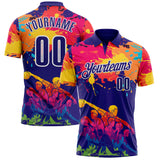 Custom Dark Purple Red Yellow-White Bowling Player Splatter Performance Polo Shirt