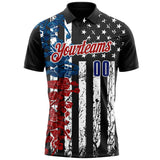 Custom Black Royal White-Red Bowling Player American Flag Performance Polo Shirt