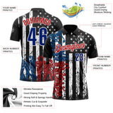Custom Black Royal White-Red Bowling Player American Flag Performance Polo Shirt