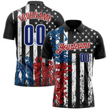 Custom Black Royal White-Red Bowling Player American Flag Performance Polo Shirt