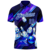 Custom Dark Purple Thunder Blue-White Bowling Ball And Pins Aurora Performance Polo Shirt