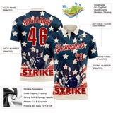 Custom Blue Red-Cream Bowling Ball And Pins Strike Retro American Flag Performance Polo Shirt