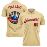 Custom City Cream Red-White Bowling Ball And Pins Retro Performance Polo Shirt