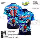 Custom Blue Red-White Bowling Ball And Pins Strike Performance Polo Shirt