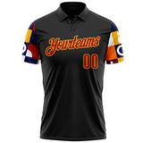 Custom Black Red-Gold Bowling Ball And Pins Strike Performance Polo Shirt