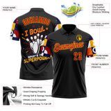 Custom Black Red-Gold Bowling Ball And Pins Strike Performance Polo Shirt