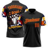 Custom Black Red-Gold Bowling Ball And Pins Strike Performance Polo Shirt