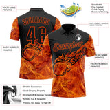 Custom Black-Orange Bowling Strike Flame Performance Polo Shirt