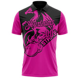 Custom Deep Pink-Black Bowling Strike Flame Dragon Performance Polo Shirt