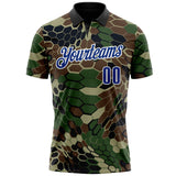Custom Camo Royal-White Bowling Ball Performance Polo Shirt
