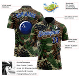 Custom Camo Royal-White Bowling Ball Performance Polo Shirt