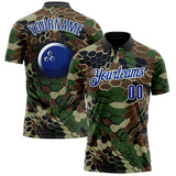 Custom Camo Royal-White Bowling Ball Performance Polo Shirt