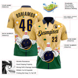 Custom Yellow Navy Green-Gold Bowling Ball And Pins Strike Performance Polo Shirt