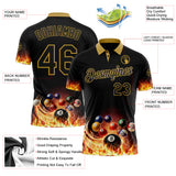 Custom Black-Old Gold Flame Billiards Snooker Balls Pool Performance Polo Shirt