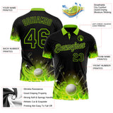 Custom Black-Neon Green Flame Golf Ball 3D Pattern Performance Polo Shirt