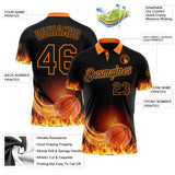 Custom Black-Bay Orange Flame Basketball Ball 3D Pattern Performance Polo Shirt