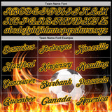 Custom Black-Gold Flame Soccer Ball 3D Pattern Performance Polo Shirt
