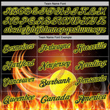 Custom Black-Neon Yellow Flame Softball Ball 3D Pattern Performance Polo Shirt