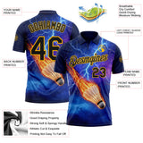 Custom Blue Black-Gold Flame Lightning Badminton Ball 3D Pattern Performance Polo Shirt