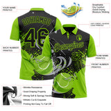Custom Black Gray-Neon Green Tennis Ball Swirl Splatter 3D Pattern Performance Polo Shirt