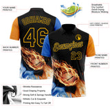 Custom Black Orange Blue-Gold Flame Basketball Ball 3D Pattern Performance Polo Shirt