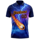 Custom Blue Black-Bay Orange Flame Lightning Golf Ball 3D Pattern Performance Polo Shirt