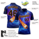 Custom Blue Black-Bay Orange Flame Lightning Golf Ball 3D Pattern Performance Polo Shirt