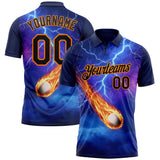 Custom Blue Black-Bay Orange Flame Lightning Golf Ball 3D Pattern Performance Polo Shirt