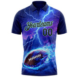 Custom Blue Black-Ice Blue Flame Lightning Football Ball 3D Pattern Performance Polo Shirt