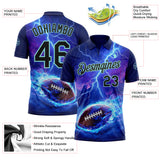 Custom Blue Black-Ice Blue Flame Lightning Football Ball 3D Pattern Performance Polo Shirt