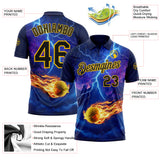 Custom Blue Black-Yellow Flame Lightning Tennis Ball 3D Pattern Performance Polo Shirt