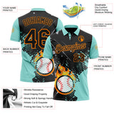 Custom Black Ice Blue-Bay Orange Flame Baseball Ball Splatter 3D Pattern Performance Polo Shirt