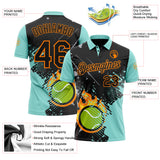 Custom Black Ice Blue-Bay Orange Flame Tennis Ball Splatter 3D Pattern Performance Polo Shirt