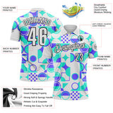 Custom White Green Blue-Black Geometric Circle & Square Performance Polo Shirt