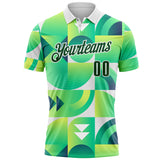 Custom Green-White Geometric Circle & Square Performance Polo Shirt