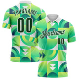 Custom Green-White Geometric Circle & Square Performance Polo Shirt