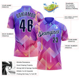 Custom Purple Navy Pink-White Gradient Geometric Performance Polo Shirt