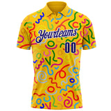 Custom Yellow Dark Purple-White Abstract Graffiti Geometric Lines Performance Polo Shirt