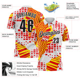 Custom White Black Red-Yellow Geometric Grid & Stripe Performance Polo Shirt