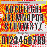 Custom White Black Red-Yellow Geometric Grid & Stripe Performance Polo Shirt