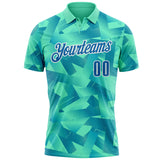 Custom Green Blue-White Abstract Geometric Performance Polo Shirt