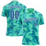 Custom Green Blue-White Abstract Geometric Performance Polo Shirt