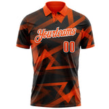 Custom Black Orange-White Abstract Geometric Performance Polo Shirt