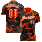 Custom Black Orange-White Abstract Geometric Performance Polo Shirt