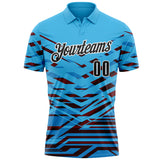 Custom Sky Blue Black-White Abstract Geometric Performance Polo Shirt